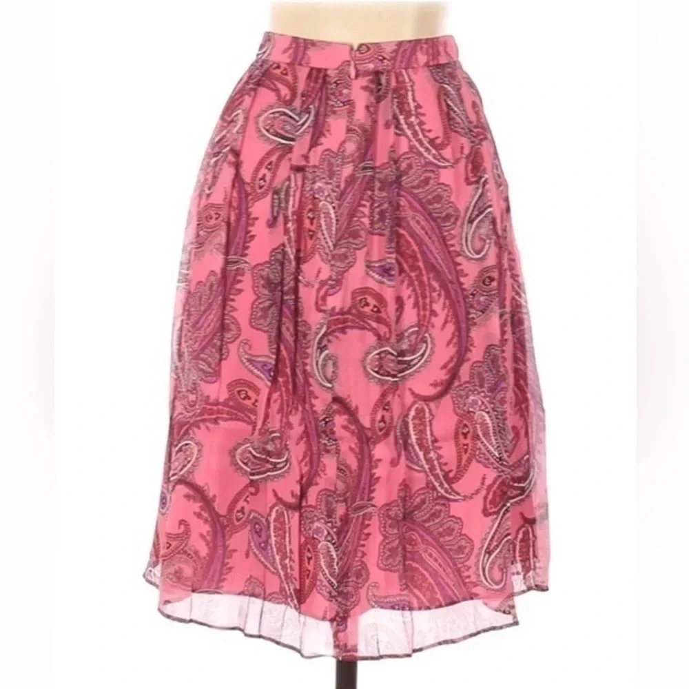 J. Crew | 100% Silk Pink Paisley Chiffon Skirt Size 4 Small S A-Line